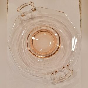 Vintage Pink Depression Glass Polygon Shape Candy Dish With Handles